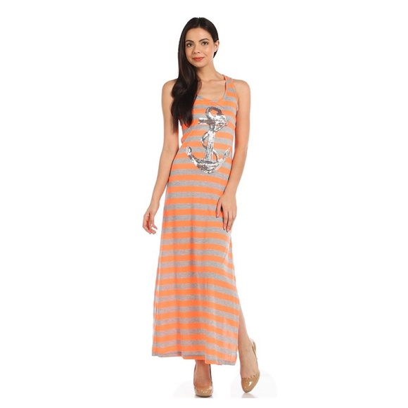 Dresses & Skirts - Women’s Striped  Nautical Sequin Anchor Maxi Dress